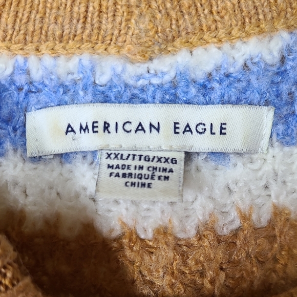 American Eagle Outfitters Tan and Blue Striped Oversized Crewneck Sweater XXL - Picture 2 of 10